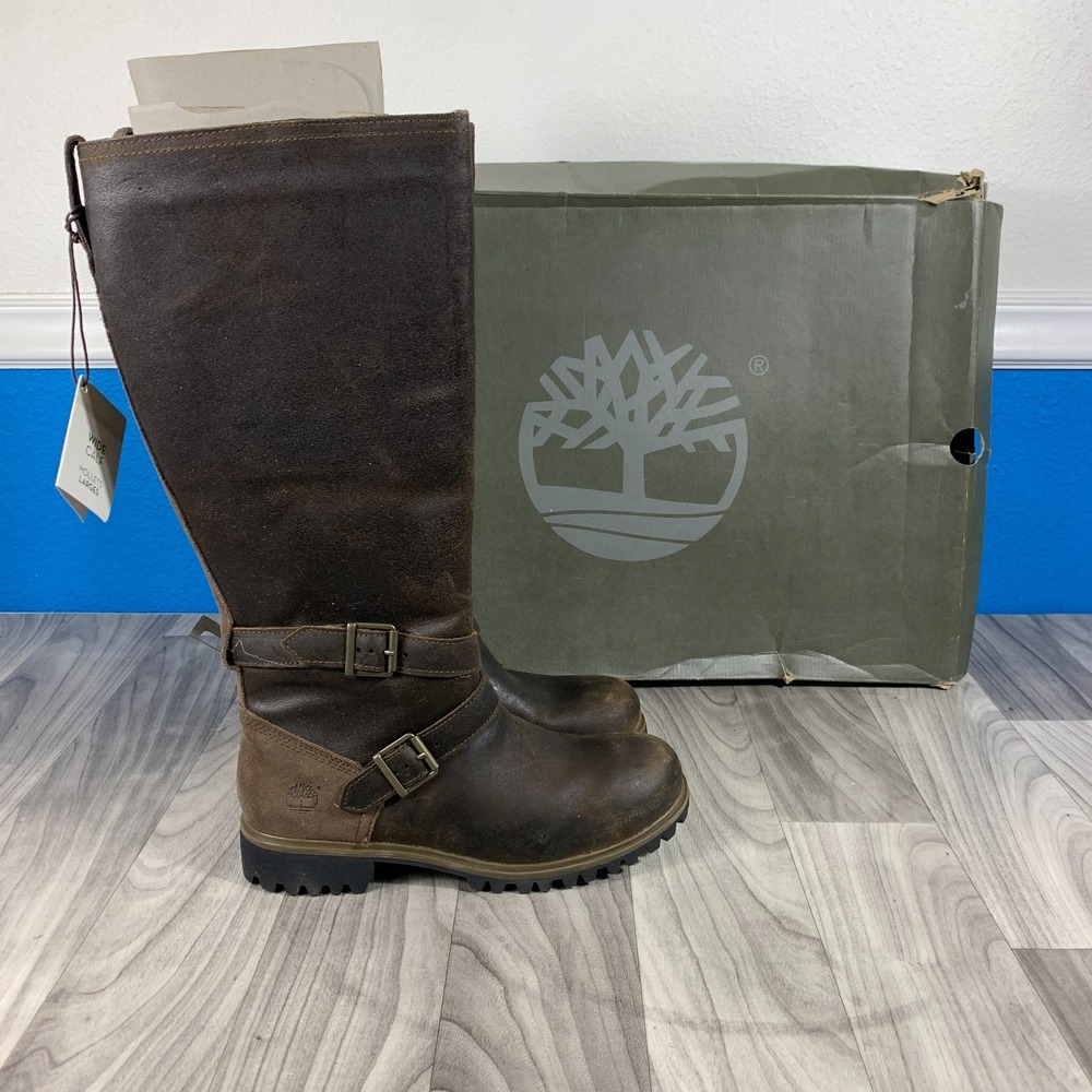 Timberland Womens 8.5 Wheelwright Tall Waterproof Leather Boots Brown Wide Calf